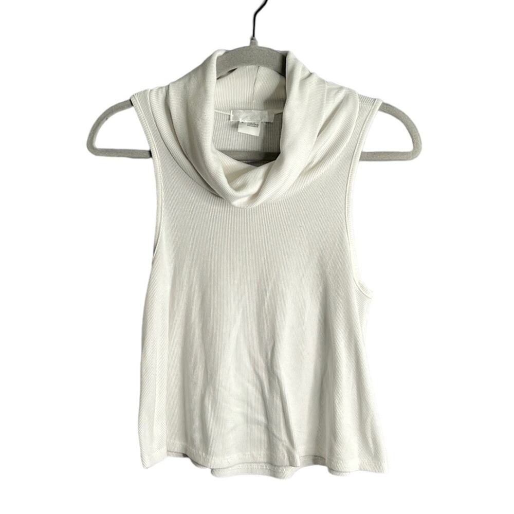 Cooperative White Ribbed Sleeveless Turtleneck Size Small